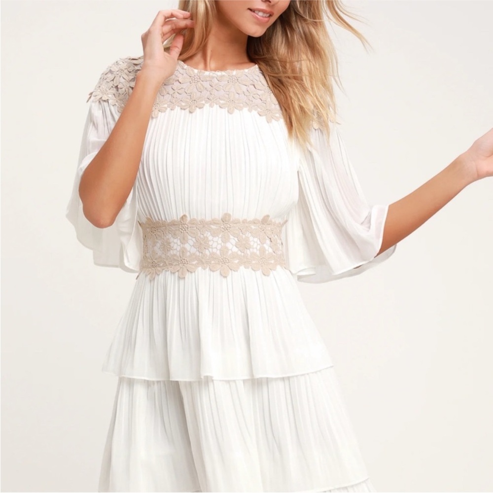 Lulus Westwind White Lace Pleated Chiffon Dress XL - Picture 2 of 8